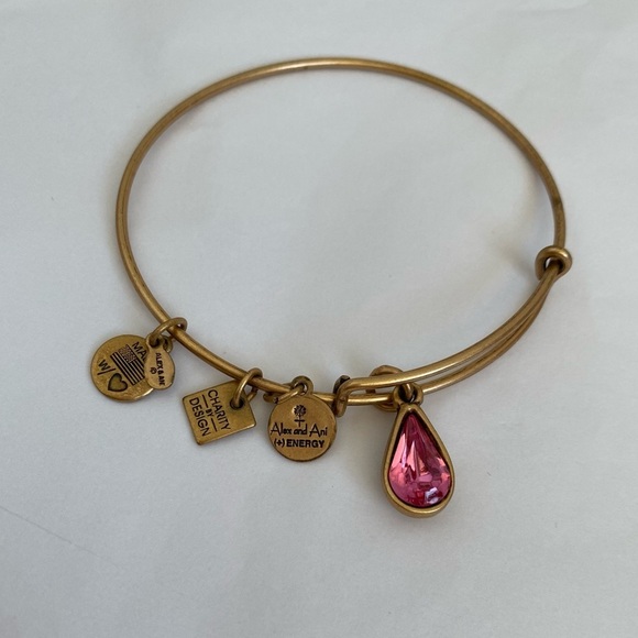 Alex And Ani Gold Tone Pink Jewel Adjustable Bracelet - Picture 1 of 7
